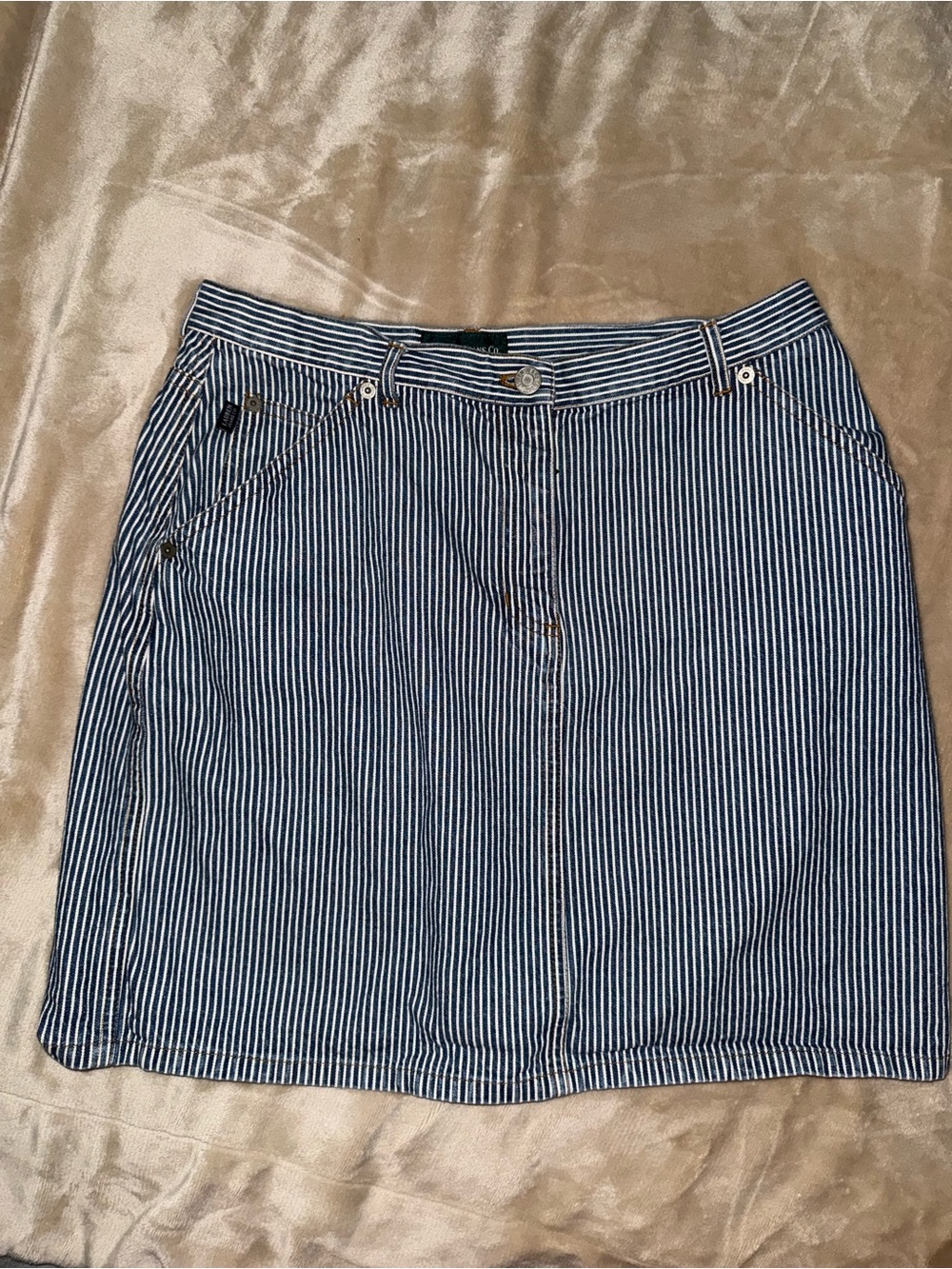 Vintage Ralph Lauren Railroad Striped Blue and White Denim Skirt